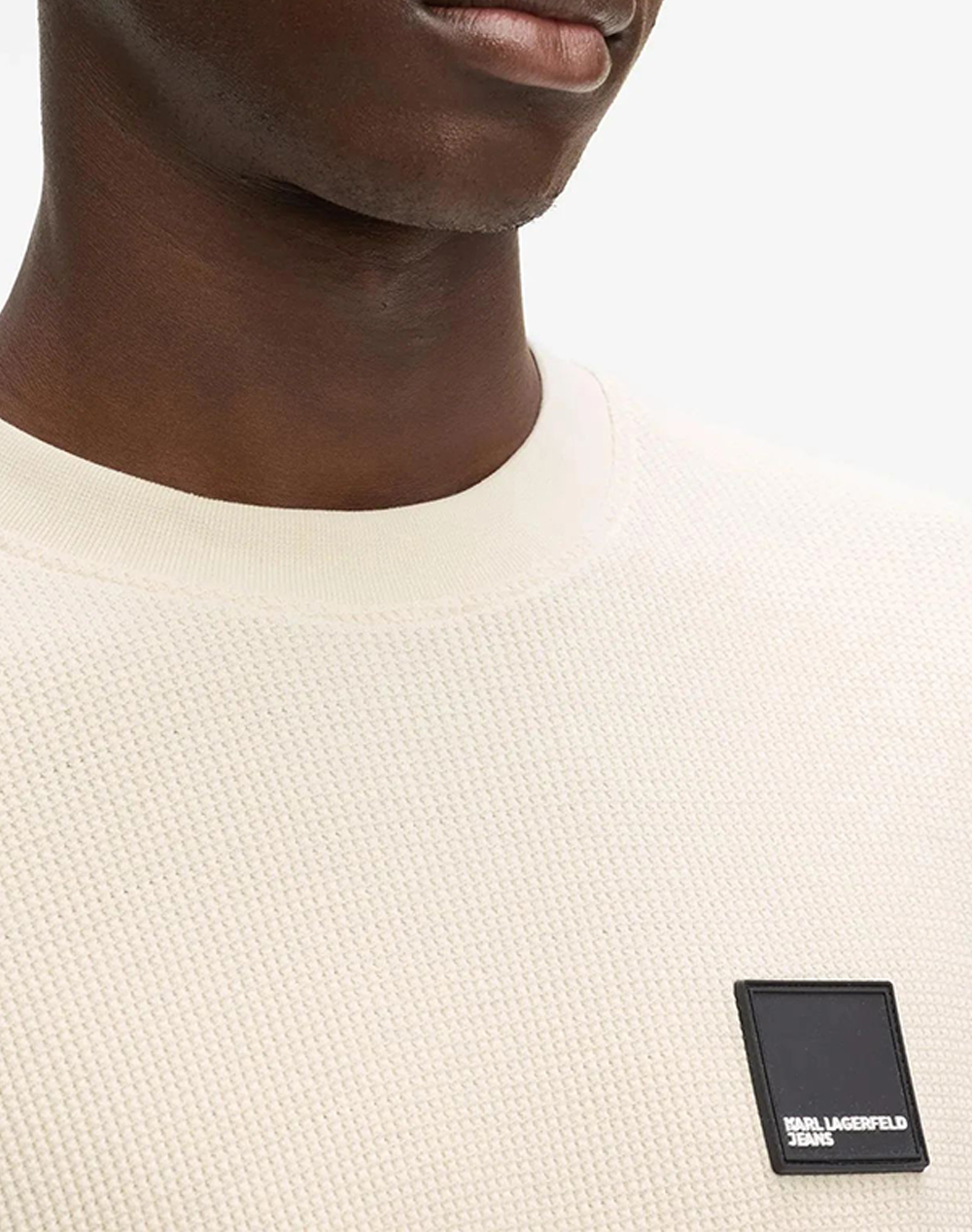 Karl Lagerfeld Jeans Klj Reg Ss Waffle Tee A1M17049-1Ey Cream ανδρικά ρούχα μπλούζες T-Shirt Politikos Shop Πολιτικός