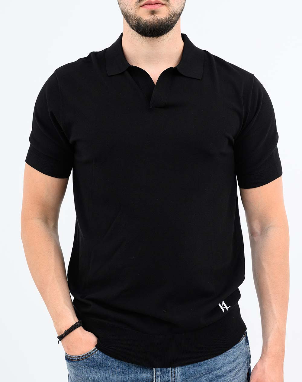 KARL LAGERFELD KNIT POLO 1/2 655014-562302-990 Black