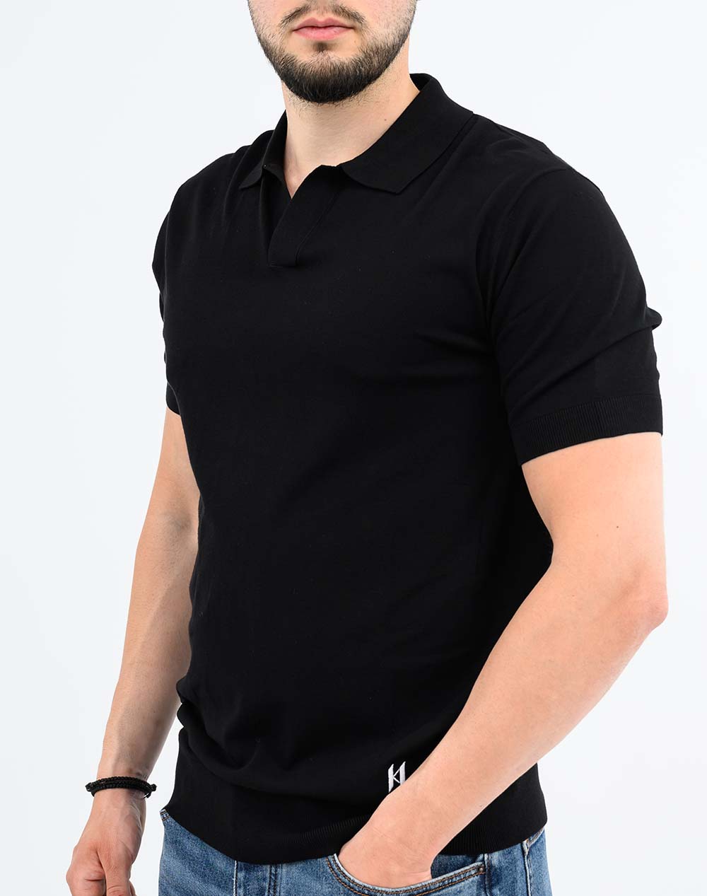 Karl Lagerfeld Knit Polo 1 2 655014-562302-990 Black ανδρικά ρούχα μπλούζες Politikos Shop Πολιτικός