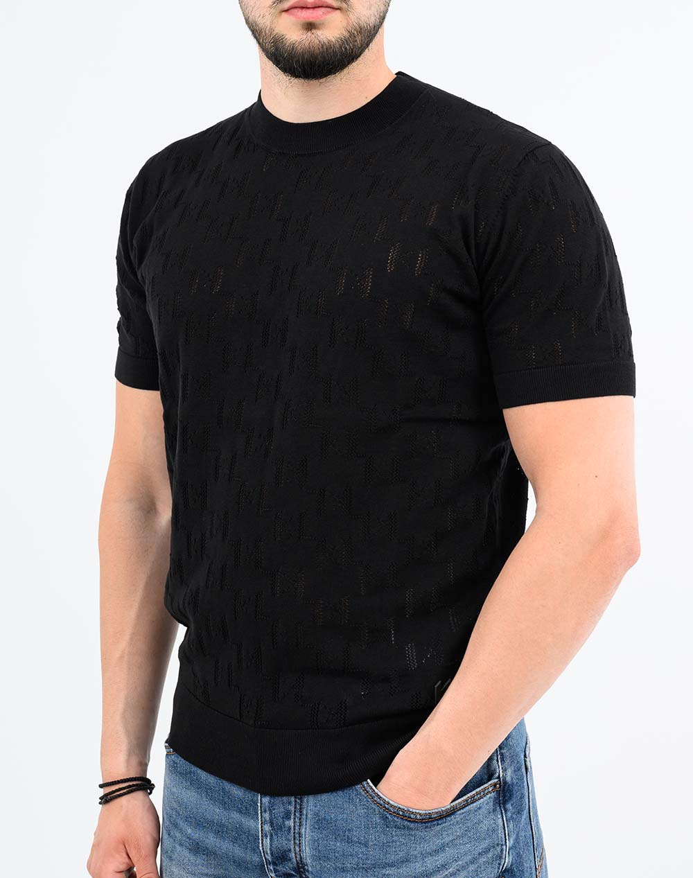 KARL LAGERFELD KNIT CREWNECK 1/2 655004-562301-990 Black