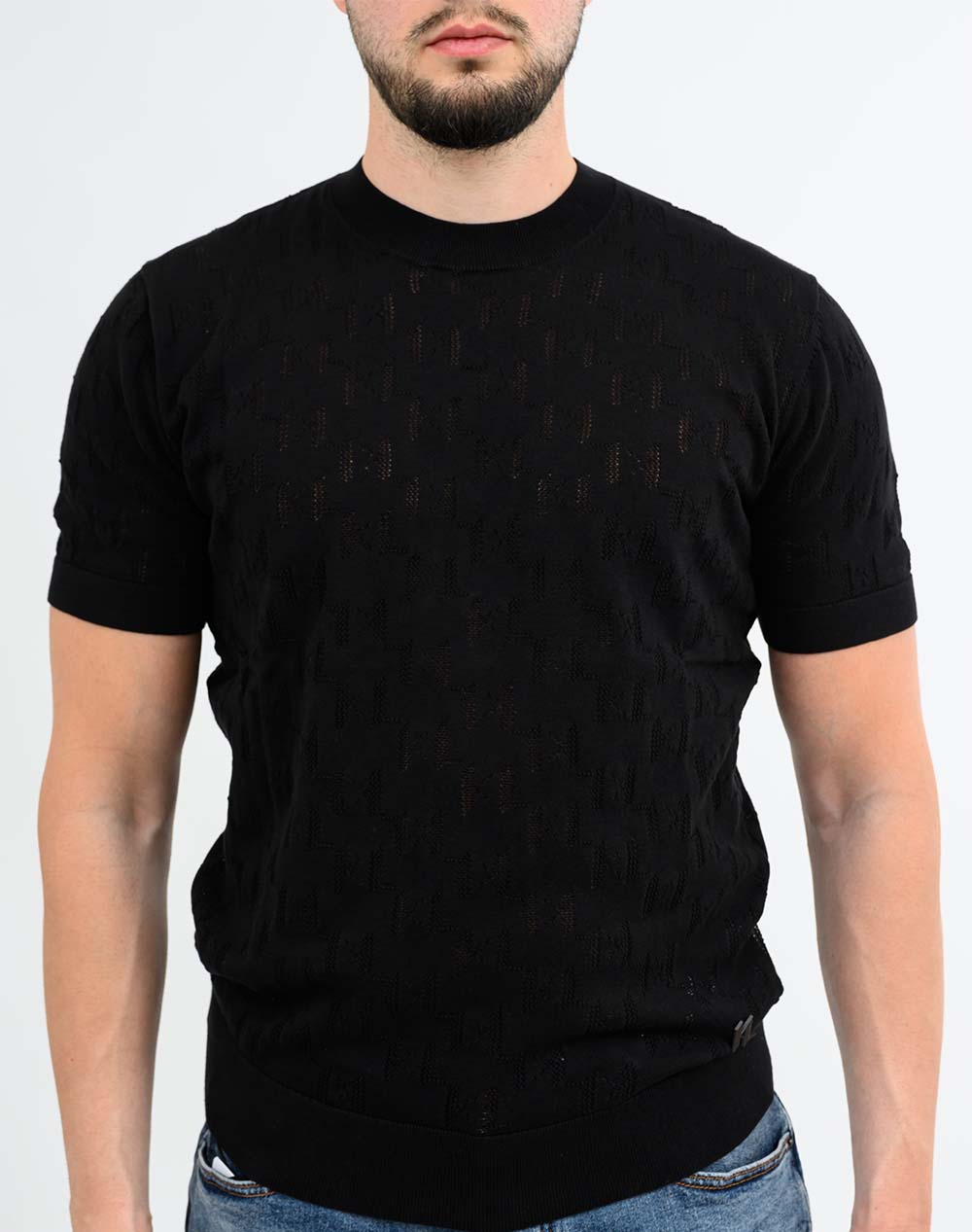 Karl Lagerfeld Knit Crewneck 1 2 655004-562301-990 Black ανδρικά ρούχα μπλούζες T-Shirt Politikos Shop Πολιτικός