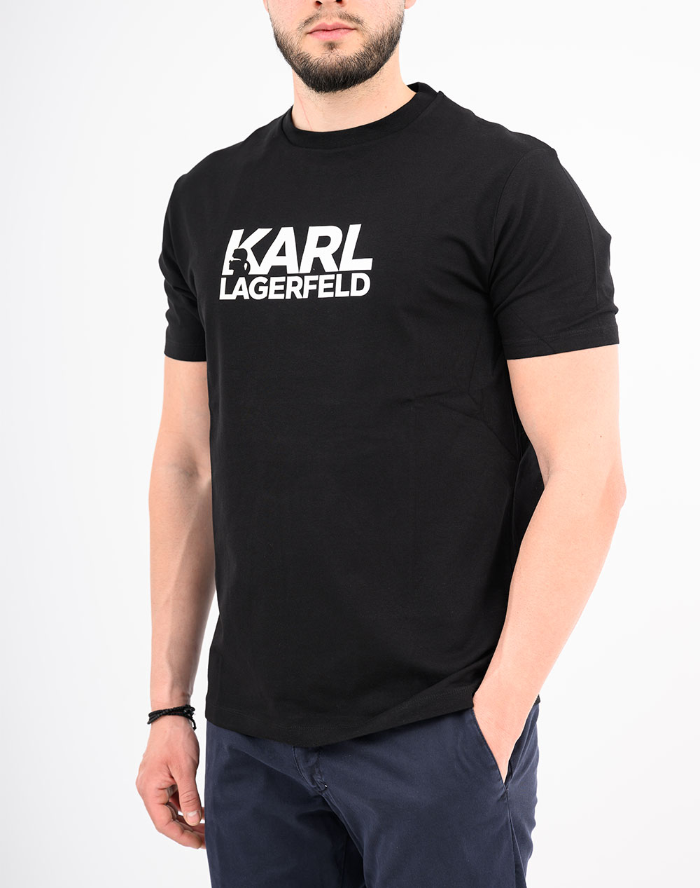 Karl Lagerfeld T-Shirt Crewneck Nos 755780-500235-990 Black ανδρικά ρούχα μπλούζες Politikos Shop Πολιτικός
