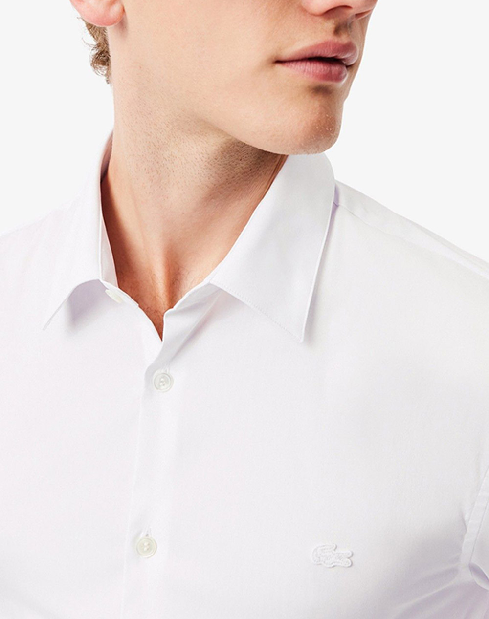 Lacoste Πουκαμισο Μμ 3Ch5253-001 White ανδρικά ρούχα πουκάμισα Politikos Shop Πολιτικός