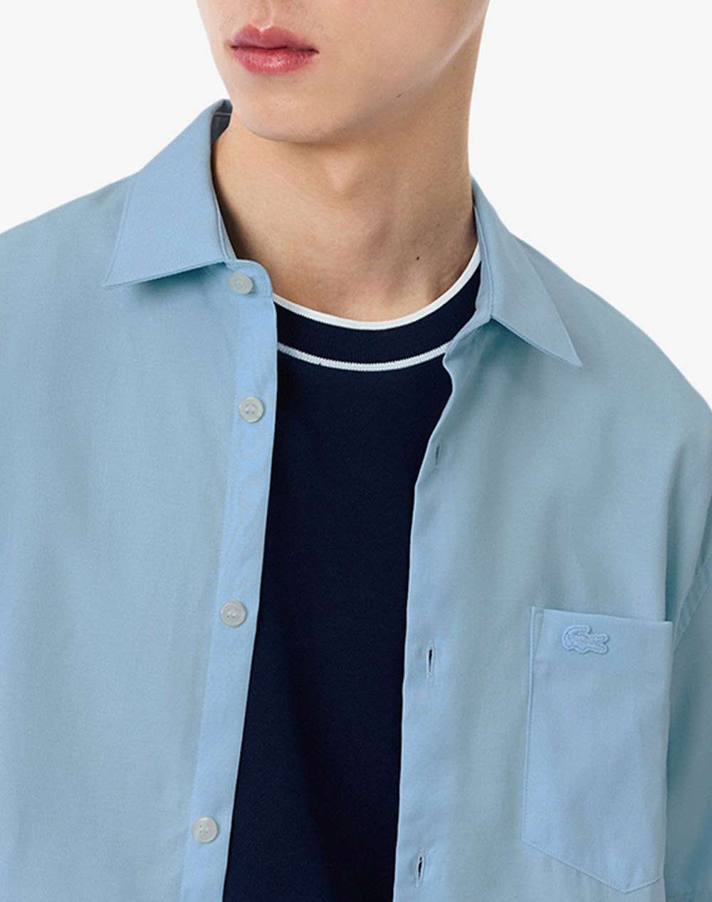 Lacoste Πουκαμισο Κμ Shirt Ss 3Ch8528-Hbp Lightblue ανδρικά ρούχα πουκάμισα Politikos Shop Πολιτικός