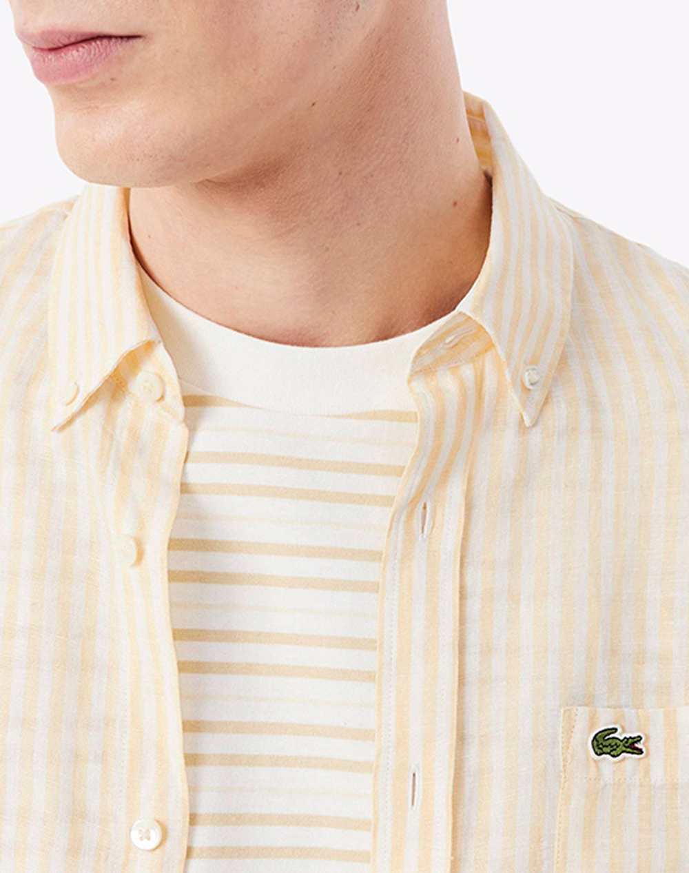 Lacoste Πουκαμισο Μμ Shirt Ls 3Ch6985-2Ai Lightyellow ανδρικά ρούχα πουκάμισα Politikos Shop Πολιτικός
