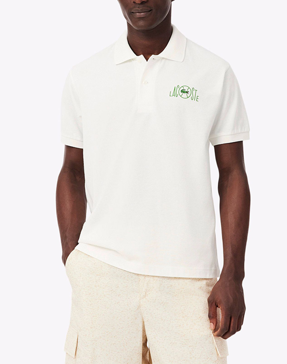 Lacoste Ανδρική Μπλούζα Polo Κοντομάνικη Υπολευκό Βαμβάκι