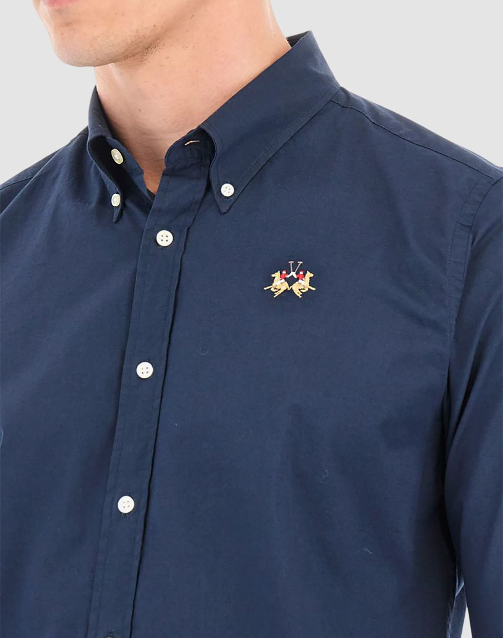 La Martina Πουκαμισο Μμ Man Shirt L S Poplin 3Lmccmc02-Pp483-07017 Navyblue ανδρικά ρούχα πουκάμισα Politikos Shop Πολιτικός