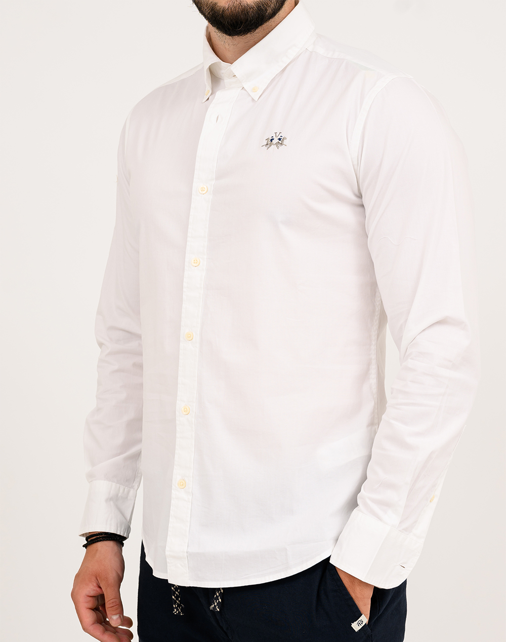 La Martina Πουκαμισο Μμ Man Shirt L S Poplin 3Lmccmc02-Pp483-00001 White ανδρικά ρούχα πουκάμισα Politikos Shop Πολιτικός
