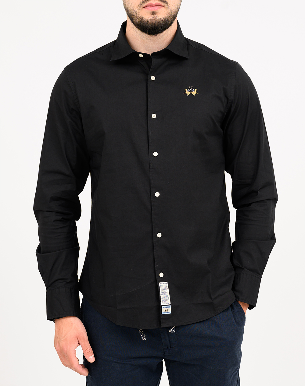 La Martina Πουκαμισο Μμ Man Shirt L S Poplin 3Lmmcc002-09999 Black ανδρικά ρούχα πουκάμισα Politikos Shop Πολιτικός