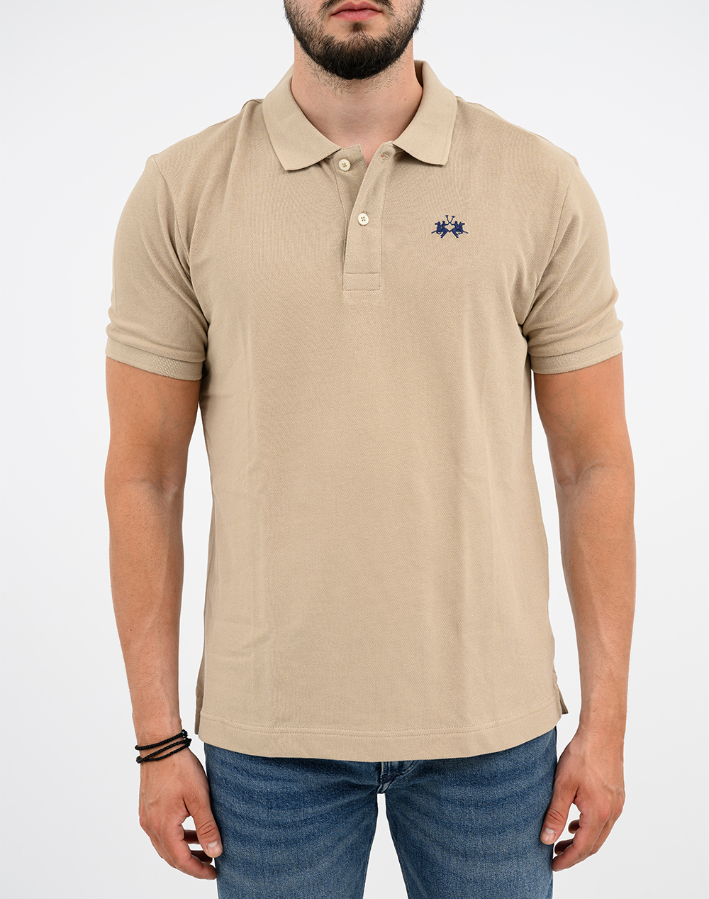 La Martina Μπλούζα Polo Κμ Man S Sleeve Cotton Piq 3Lmbpmp11-04167 Biege ανδρικά ρούχα μπλούζες Politikos Shop Πολιτικός