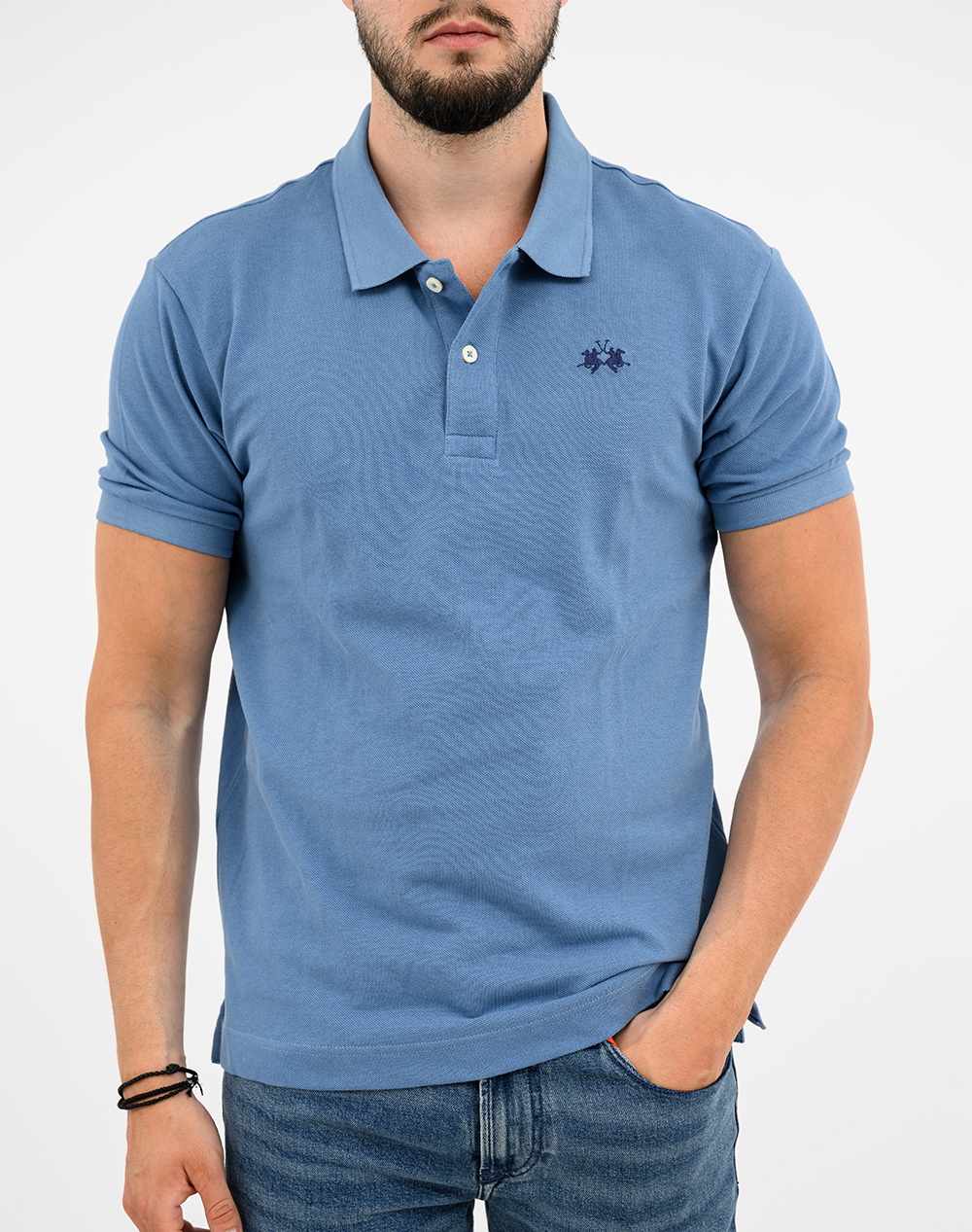 La Martina Μπλούζα Polo Κμ Man S Sleeve Cotton Piq 3Lmbpmp11-07020 Blue ανδρικά ρούχα μπλούζες Politikos Shop Πολιτικός
