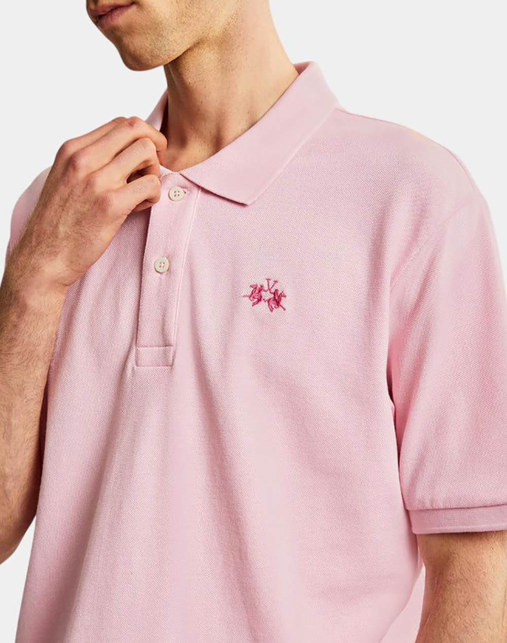 La Martina Μπλούζα Polo Κμ Man S Sleeve Cotton Piq 3Lmbpmp11-05221 Lightpink ανδρικά ρούχα μπλούζες Politikos Shop Πολιτικός