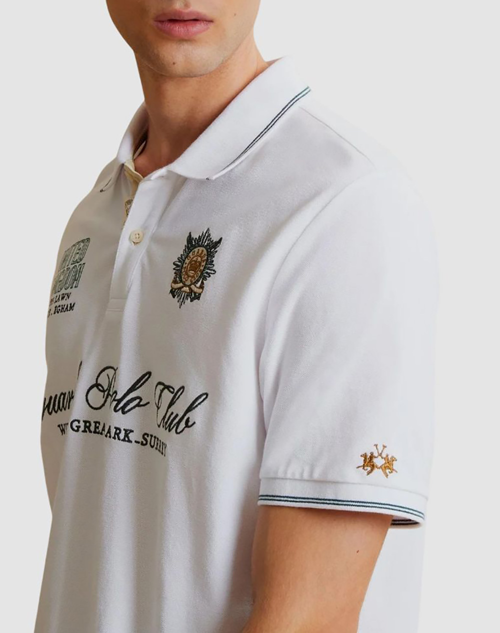 La Martina Μπλούζα Πολο Κμ Man S Polo Piquet Visible St 3Lmmcpg32-00001 White ανδρικά ρούχα μπλούζες Politikos Shop Πολιτικός