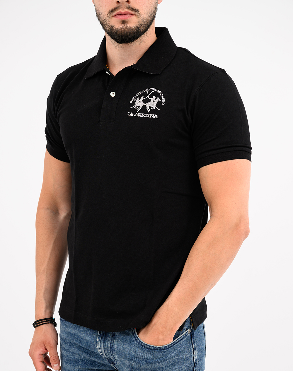 LA MARTINA ΜΠΛΟΥΖΑ POLO ΚΜ MAN POLO S/S PIQUET STRETCH 3LMCCMP11-09999 Black