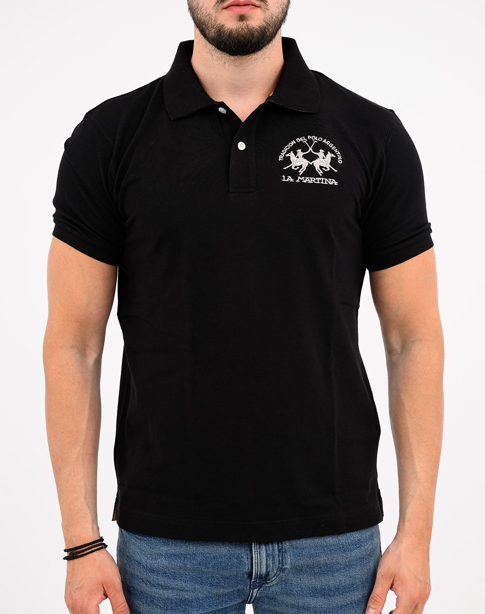 La Martina Μπλούζα Polo Κμ Man S Piquet Stretch 3Lmccmp11-09999 Black ανδρικά ρούχα μπλούζες Politikos Shop Πολιτικός