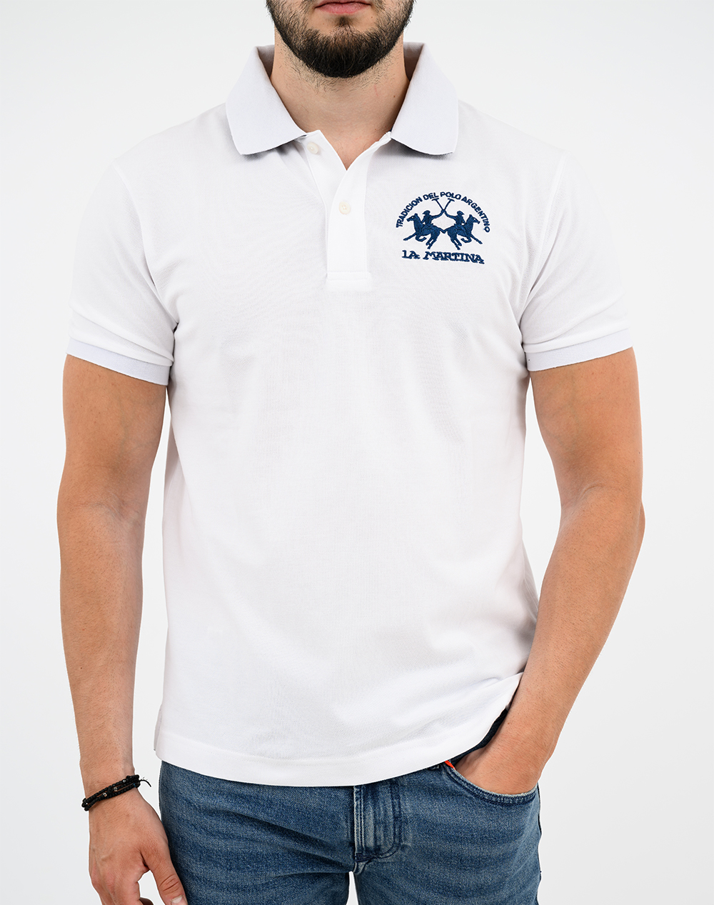 LA MARTINA ΜΠΛΟΥΖΑ POLO ΚΜ MAN POLO S/S PIQUET STRETCH 3LMCCMP11-00001 White