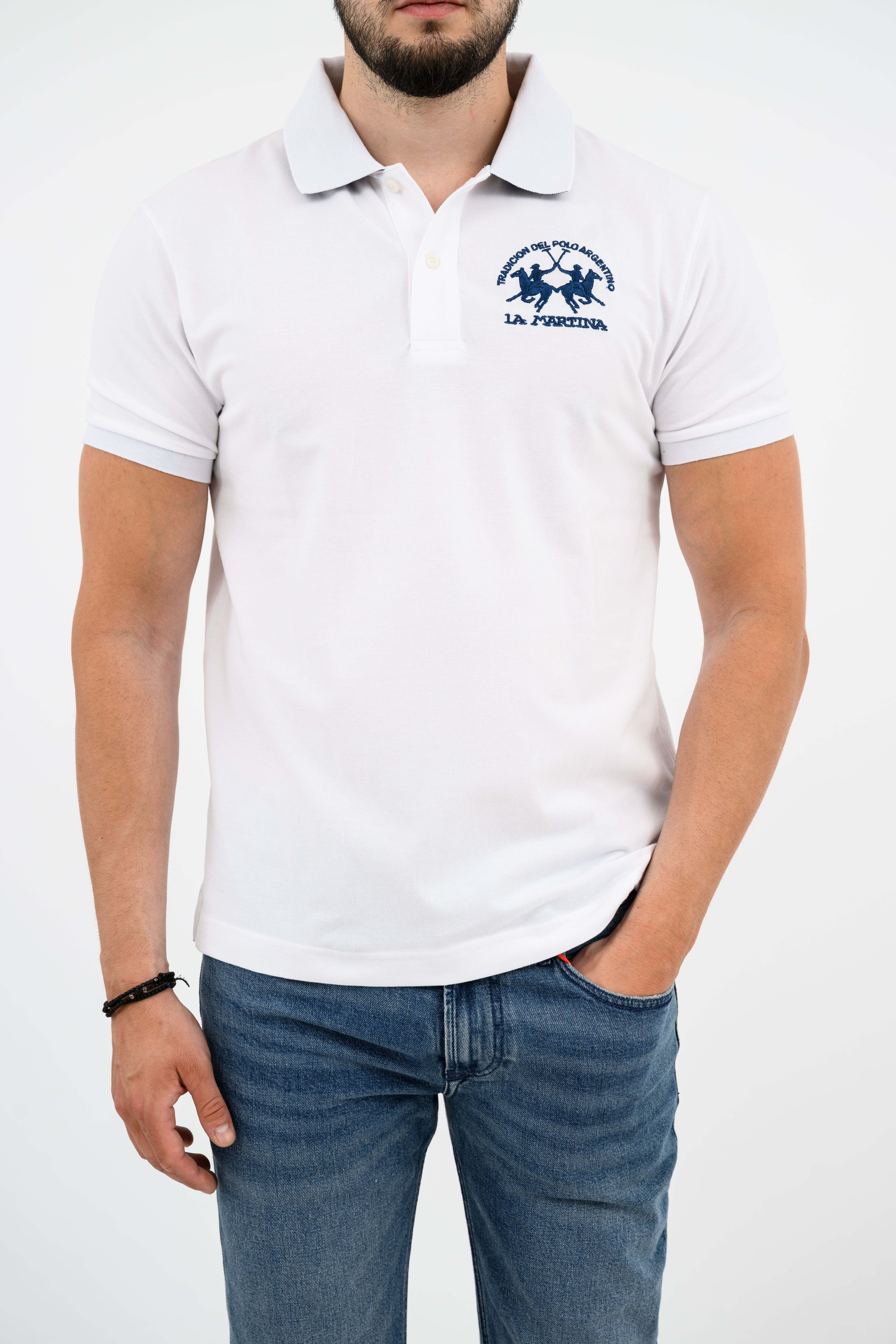 La Martina Μπλούζα Polo Κμ Man S Piquet Stretch 3Lmccmp11-00001 White ανδρικά ρούχα μπλούζες Politikos Shop Πολιτικός