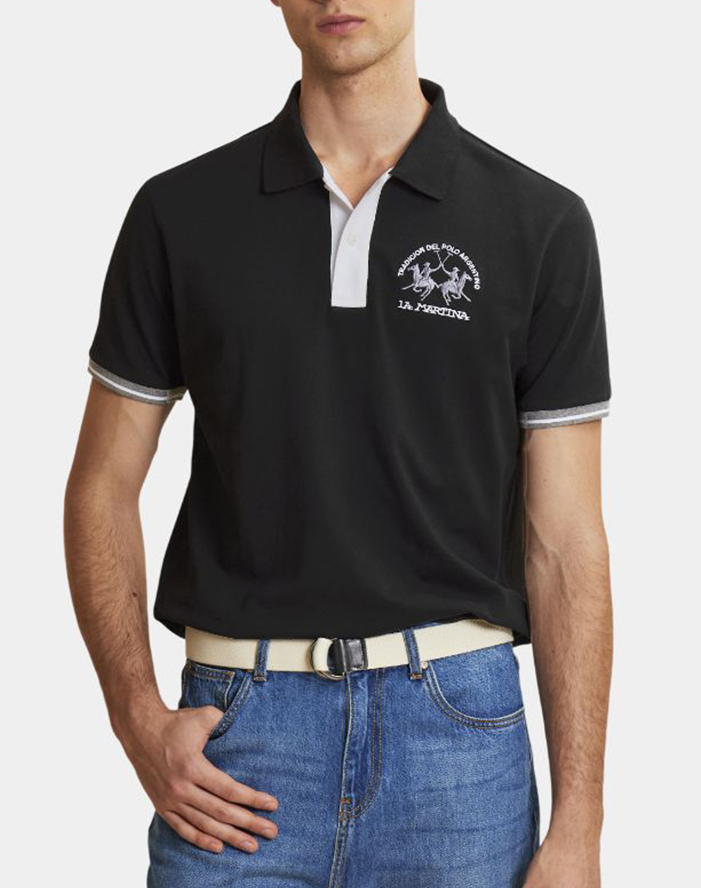 LA MARTINA ΜΠΛΟΥΖΑ ΠΟΛΟ ΚΜ MA S/S POLO PIQUET STRETCH 3LMMCP005-09999 Black