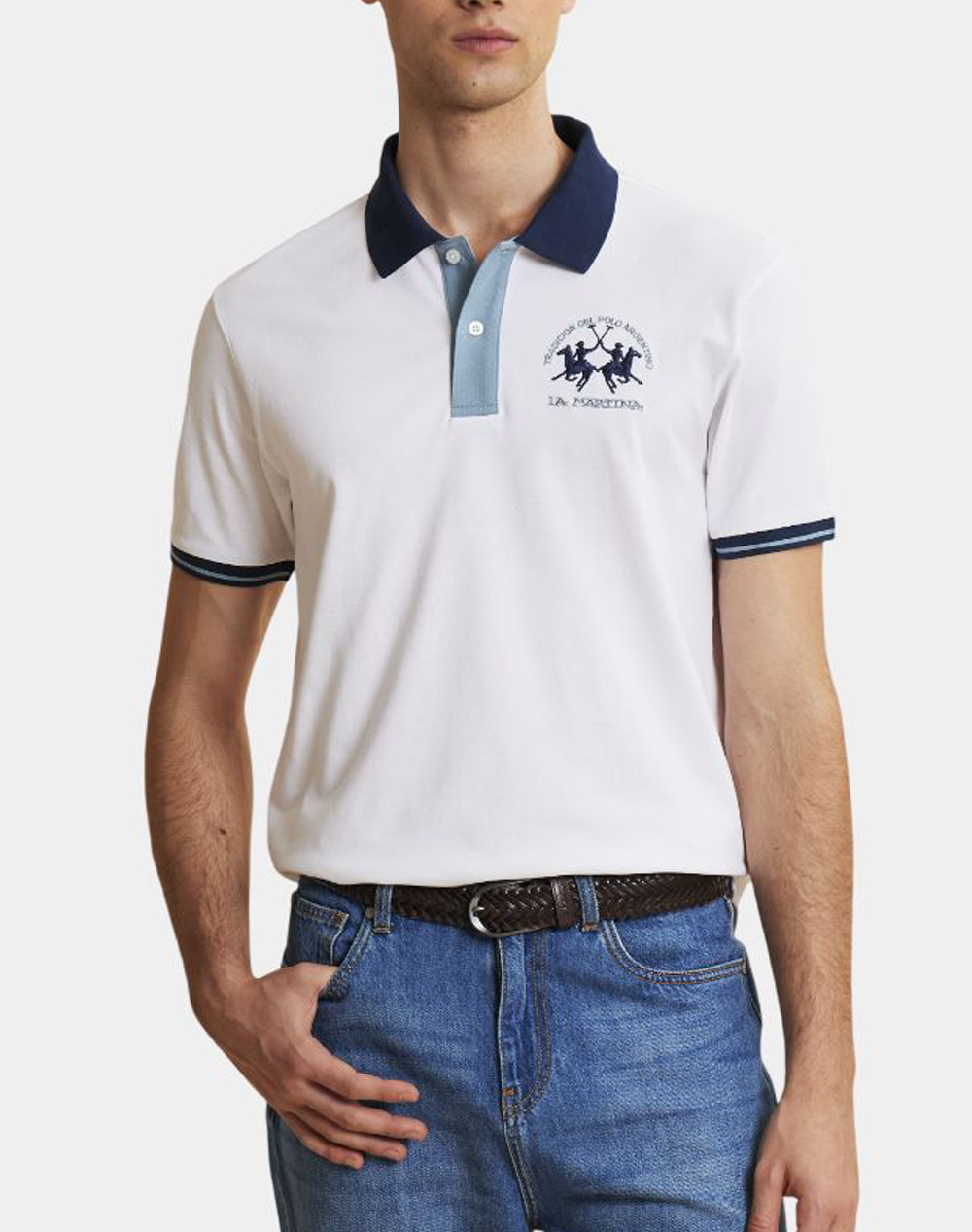 LA MARTINA ΜΠΛΟΥΖΑ ΠΟΛΟ ΚΜ MA S/S POLO PIQUET STRETCH 3LMMCP005-00001 White