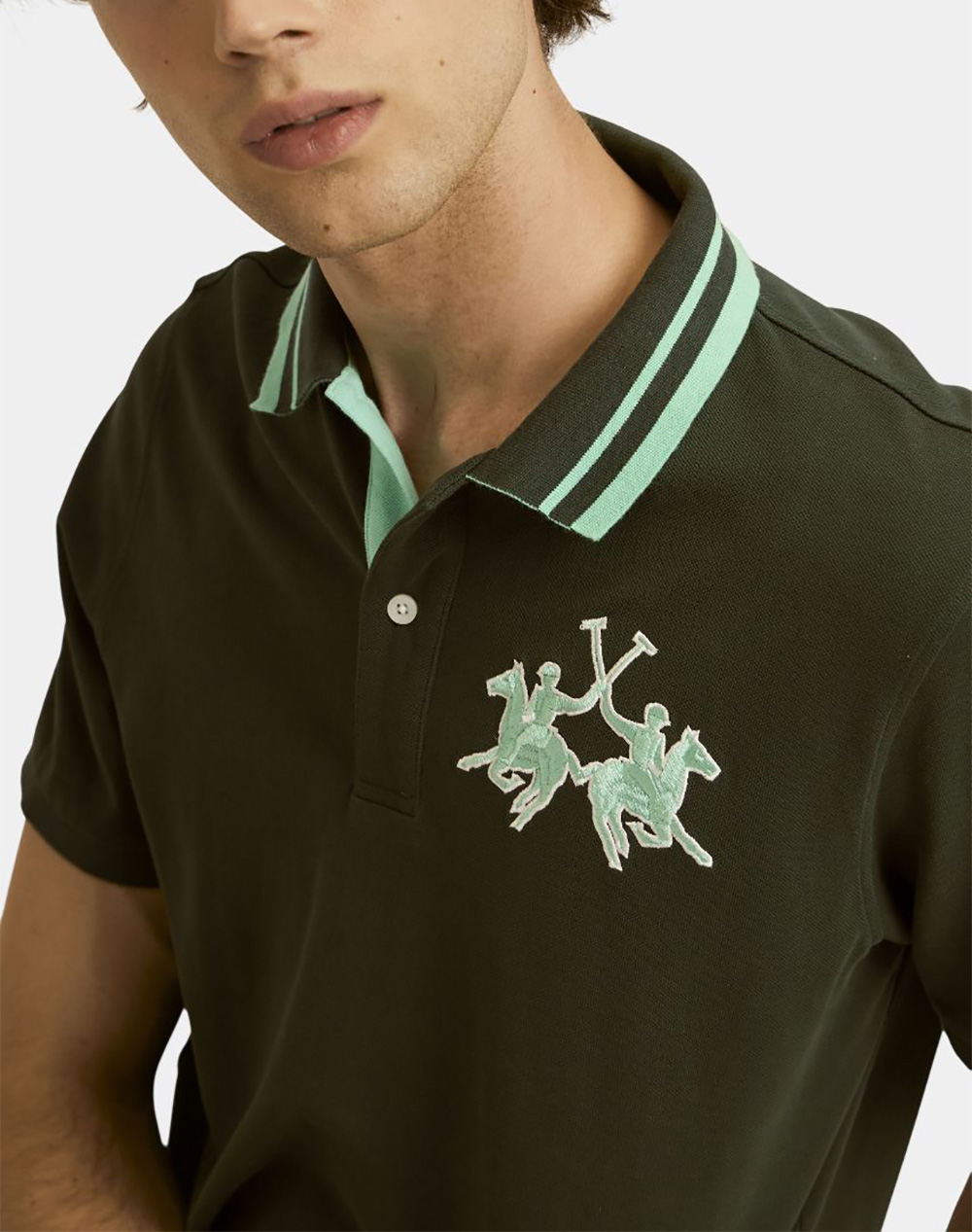 La Martina Μπλούζα Πολο Κμ Man Polo S Sleeve Cotton Pique 3Lmmcp024-03183 Darkgreen ανδρικά ρούχα μπλούζες Politikos Shop Πολιτικός