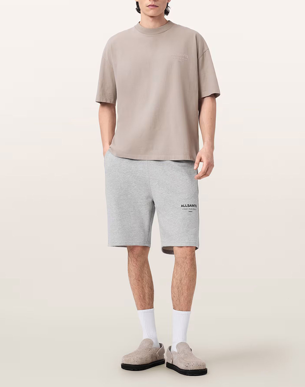 ALL SAINTS UNDRGRND SWEATSHORT M002TC-GREY MARL Gray φωτογραφία