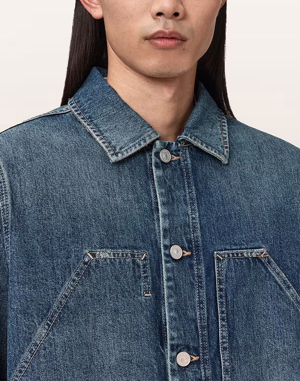 All Saints Mukesh Emb Jacket M052Oe-Mid Indigo Denimblue ανδρικά ρούχα Πανωφορια μπουφάν Politikos Shop Πολιτικός