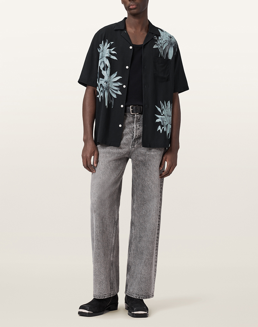 All Saints Floraze Ss Shirt M046Se-Jet Black Jetblack ανδρικά ρούχα πουκάμισα Politikos Shop Πολιτικός