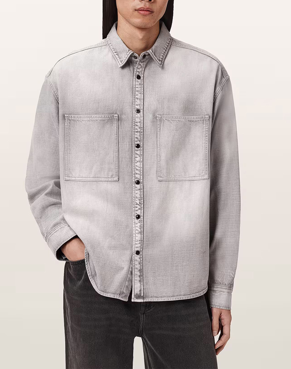 ALL SAINTS AL CANVAS SHIRT M088SD-LIGHT GREY LightGray