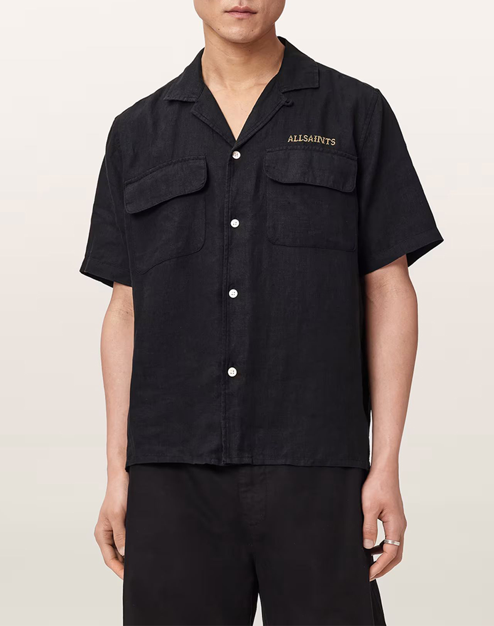 ALL SAINTS DUNLOE SS SHIRT M115SE-JET BLACK Black