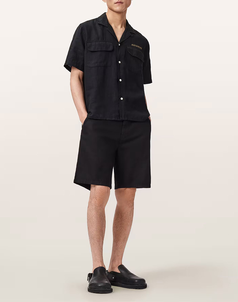 All Saints Dunloe Ss Shirt M115Se-Jet Black ανδρικά ρούχα πουκάμισα Politikos Shop Πολιτικός