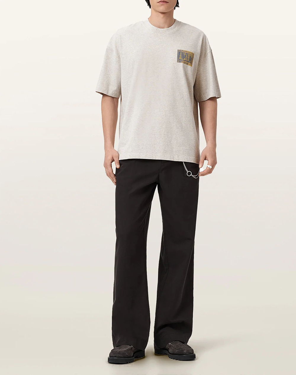 All Saints Ayedee Ss Crew M011Pe-Pebble Grey Lightgray ανδρικά ρούχα μπλούζες T-Shirt Politikos Shop Πολιτικός