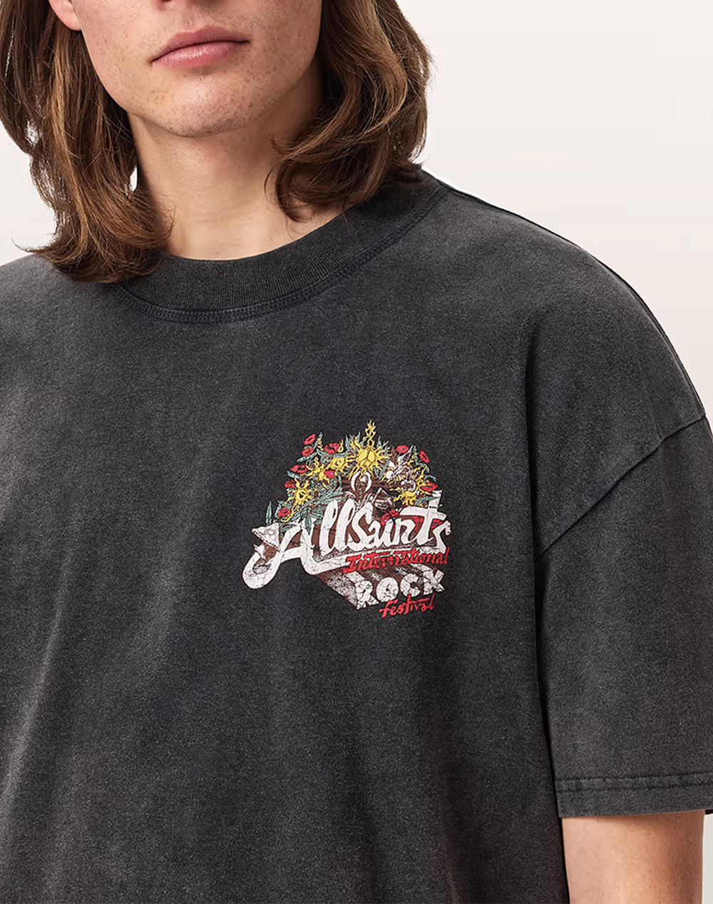 All Saints T-Shirt M054Pe-Washed Black Darkslategrey ανδρικά ρούχα μπλούζες Politikos Shop Πολιτικός