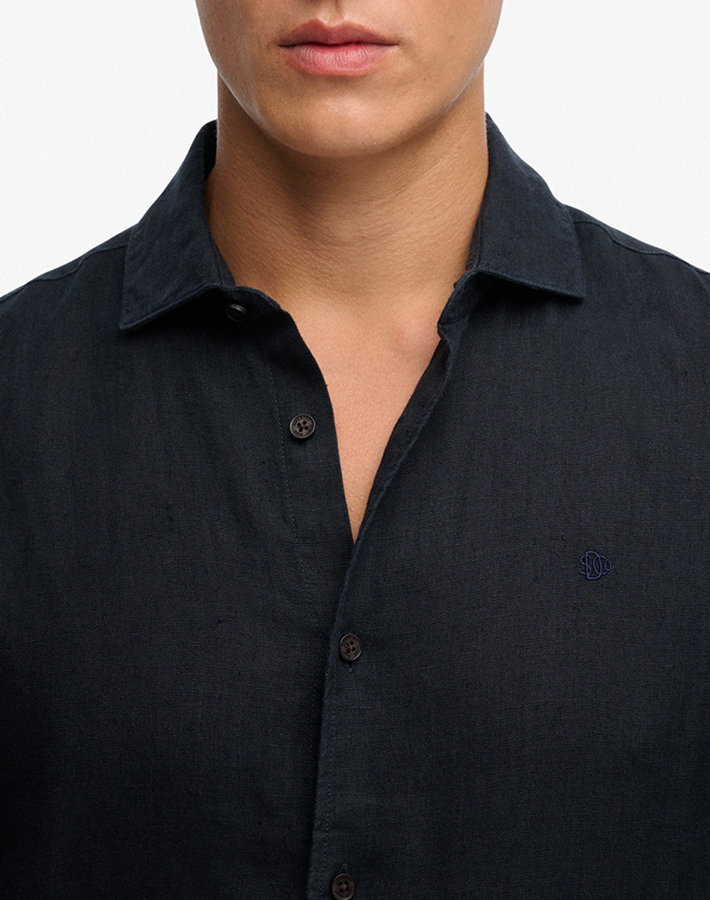 Superdry D2 Stud Riviera L S Linen Shirt Πουκαμισο Ανδρικό M4011103A-98T Midnightblue ανδρικά ρούχα πουκάμισα Politikos Shop Πολιτικός