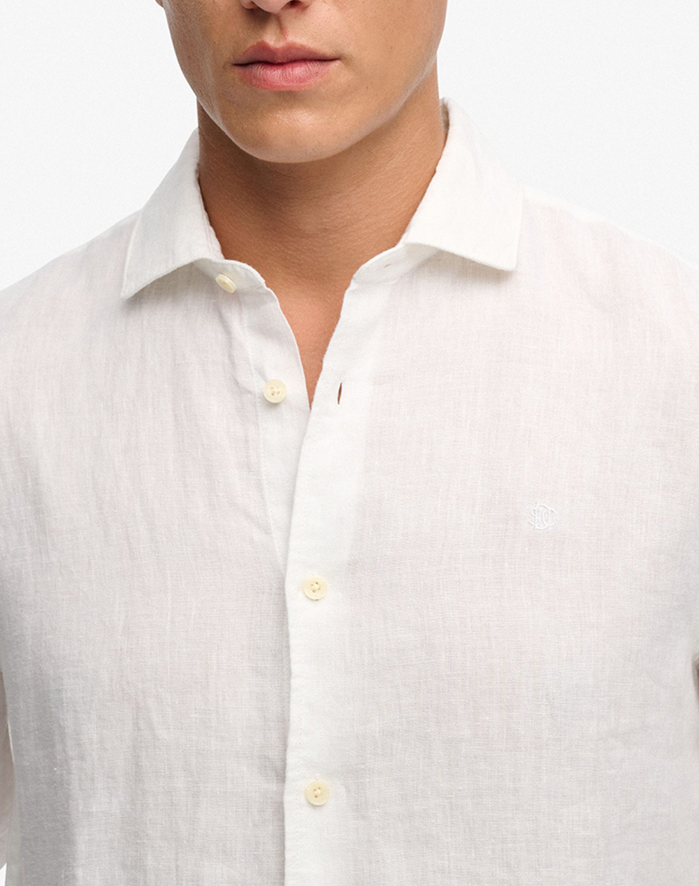 Superdry D2 Stud Riviera L S Linen Shirt Πουκαμισο Ανδρικό M4011103A-01C White ανδρικά ρούχα πουκάμισα Politikos Shop Πολιτικός