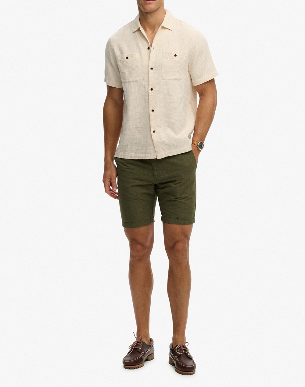 Superdry D2 Stud Merchant Textured S Shirt Πουκαμισο Ανδρικό M4011123A-1Lg Biege ανδρικά ρούχα πουκάμισα Politikos Shop Πολιτικός