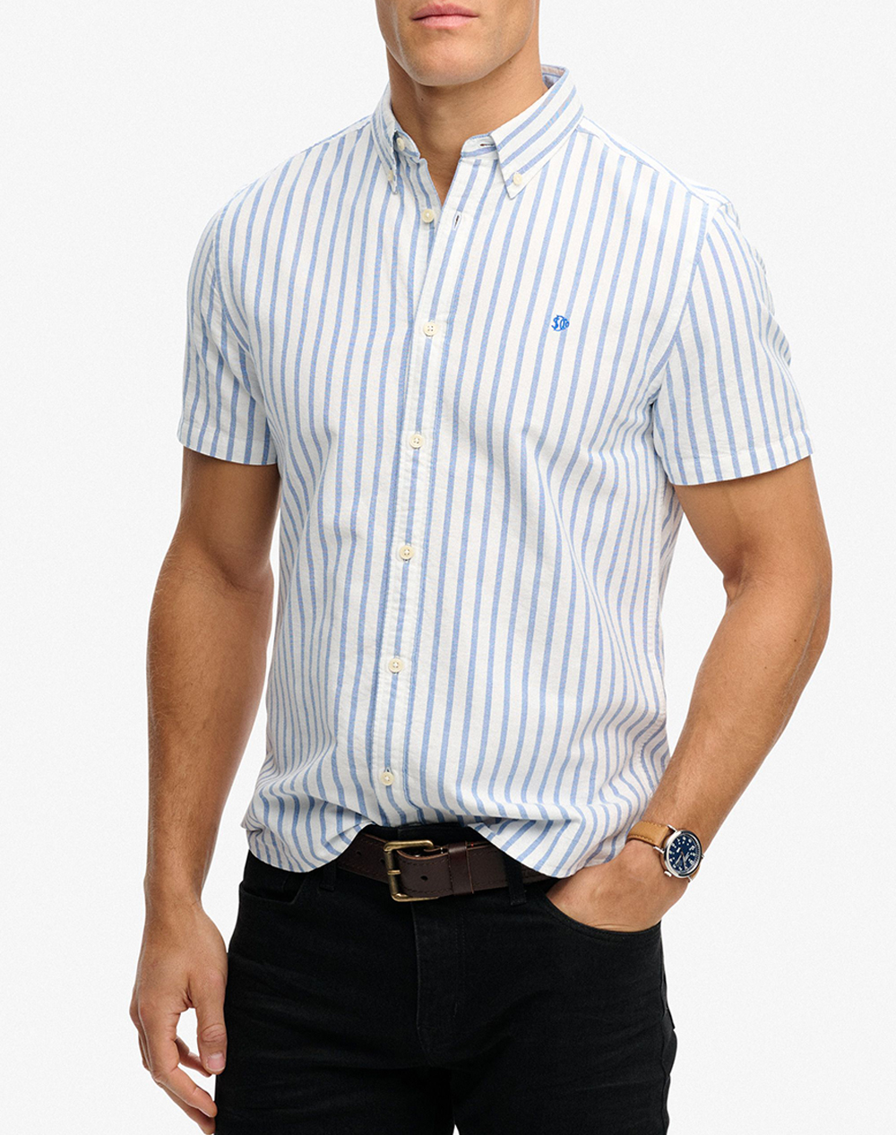 SUPERDRY D2 STUD PREPPY OXFORD S/S SHIRT ΠΟΥΚΑΜΙΣΟ ΑΝΔΡΙΚΟ M4011101A-J8S LightBlue