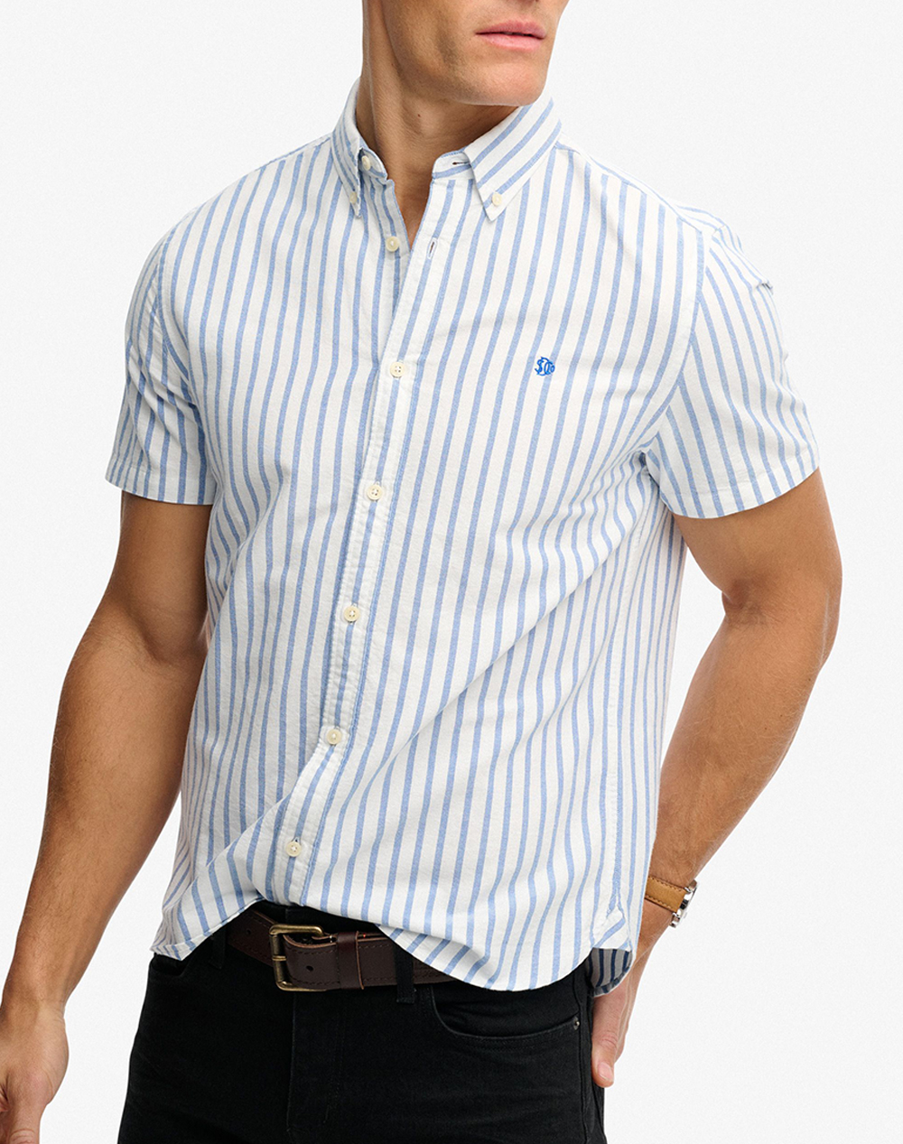 Superdry D2 Stud Preppy Oxford S Shirt Πουκαμισο Ανδρικό M4011101A-J8S Lightblue ανδρικά ρούχα πουκάμισα Politikos Shop Πολιτικός