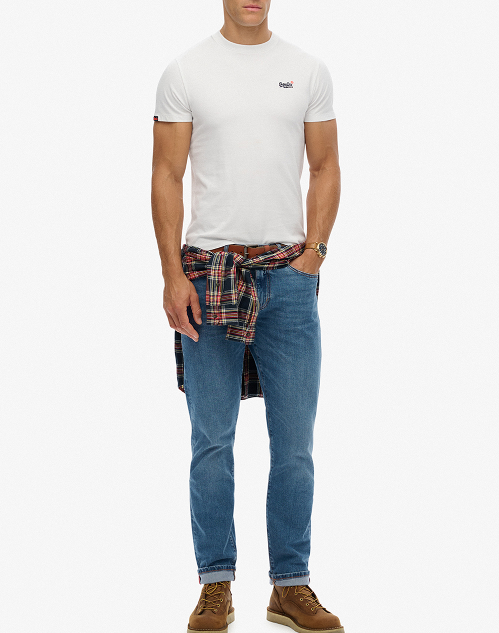 Superdry D1 Essential Contrast Emb Tee Μπλούζα Ανδρικό M1012078B-01C White ανδρικά ρούχα μπλούζες T-Shirt Politikos Shop Πολιτικός