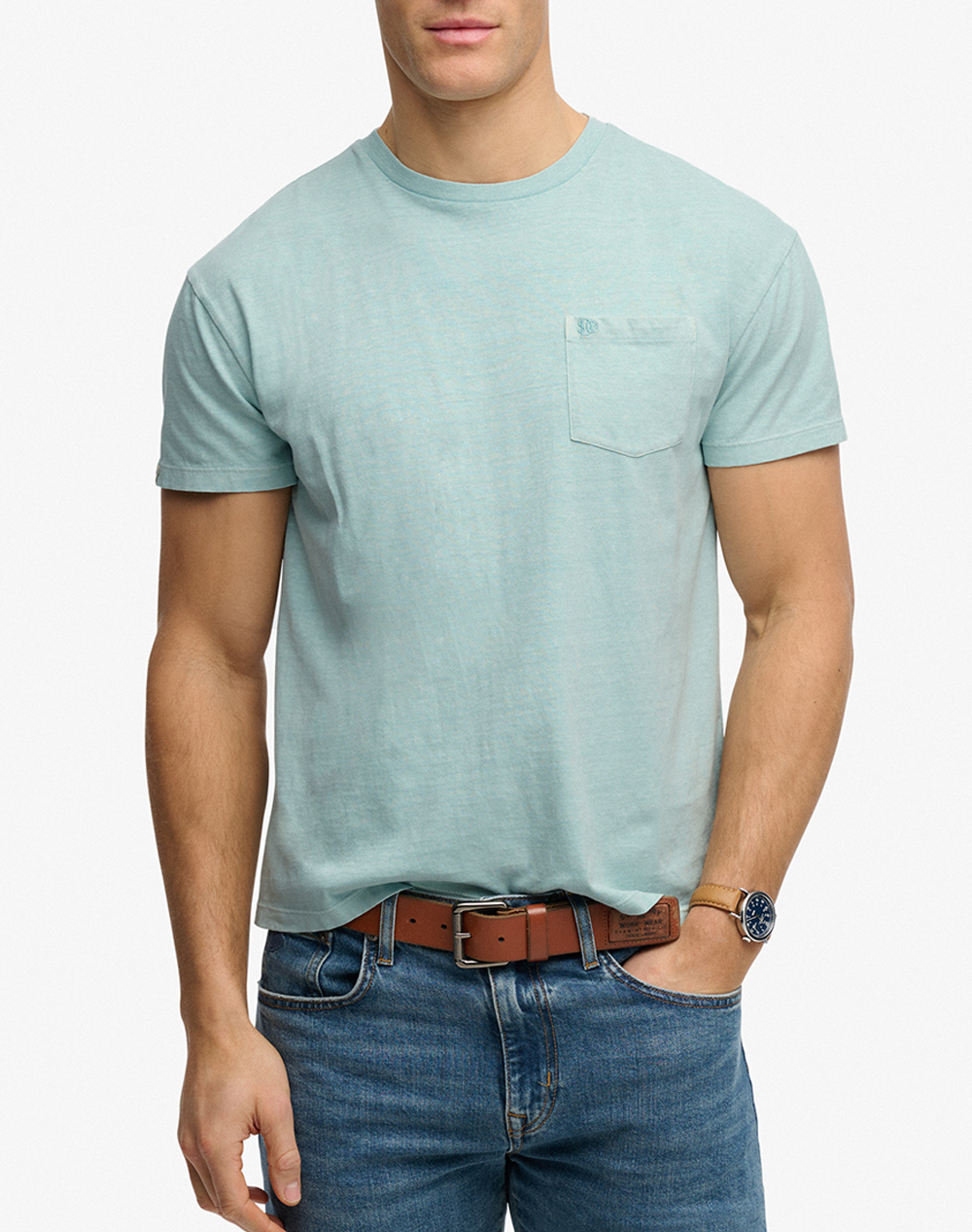SUPERDRY D1 COTTON CLASSIC LINEN PKT TEE ΜΠΛΟΥΖΑ ΑΝΔΡΙΚΟ M1012371A-9WT Aqua