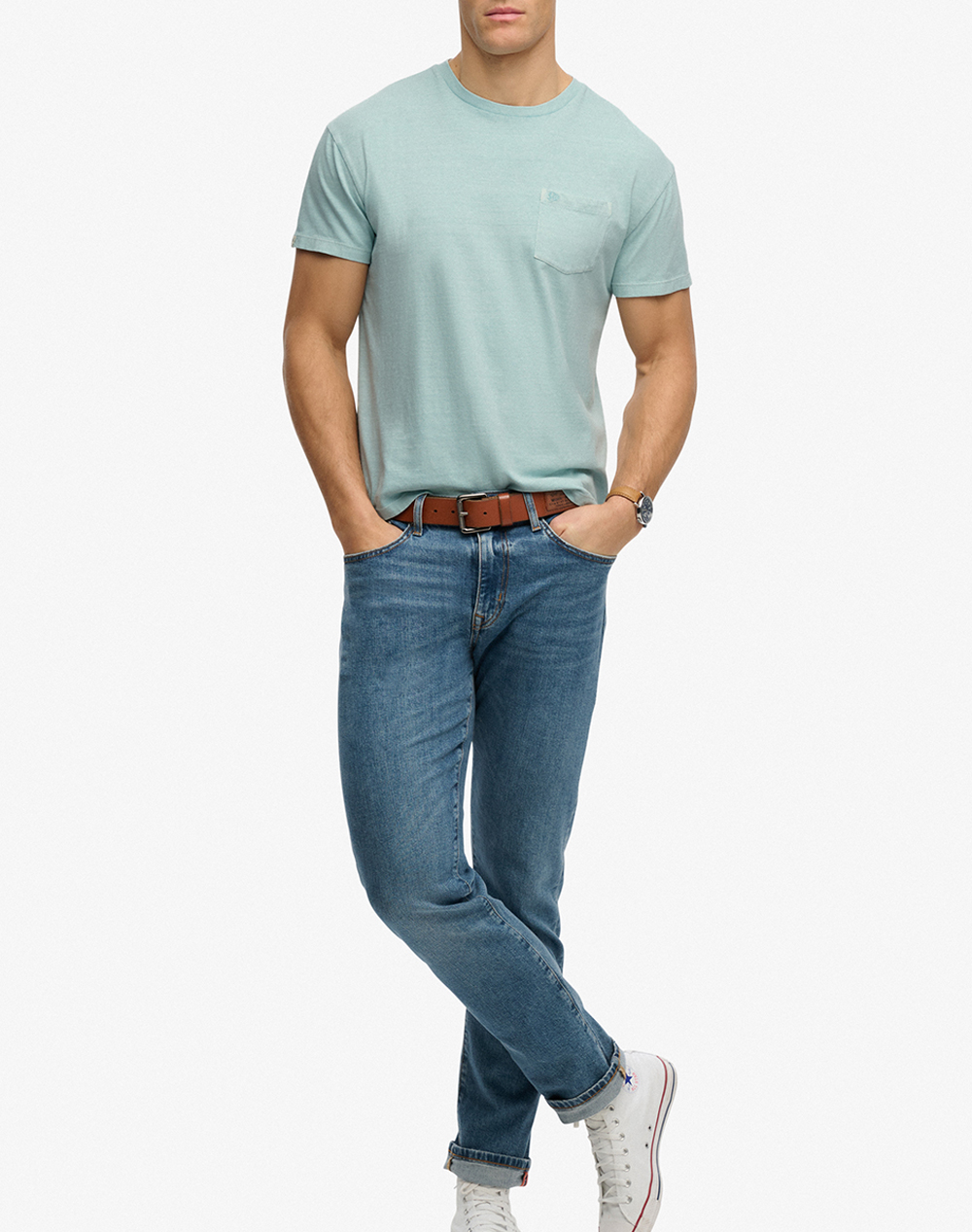 Superdry D1 Cotton Classic Linen Pkt Tee Μπλούζα Ανδρικό M1012371A-9Wt Aqua ανδρικά ρούχα μπλούζες T-Shirt Politikos Shop Πολιτικός