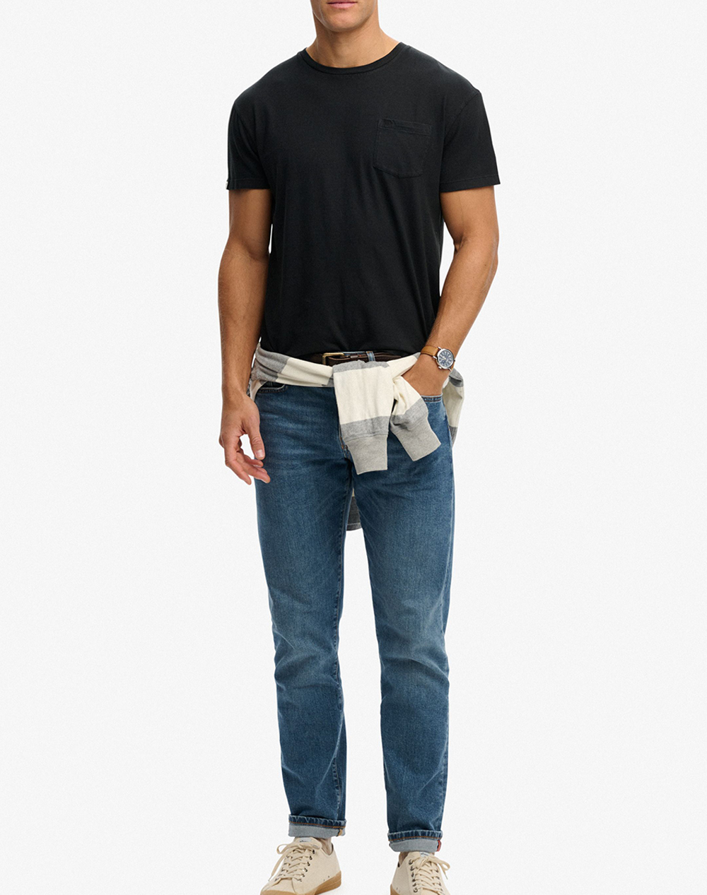 Superdry D1 Cotton Classic Linen Pkt Tee Μπλούζα Ανδρικό M1012371A-12A Jetblack ανδρικά ρούχα μπλούζες T-Shirt Politikos Shop Πολιτικός