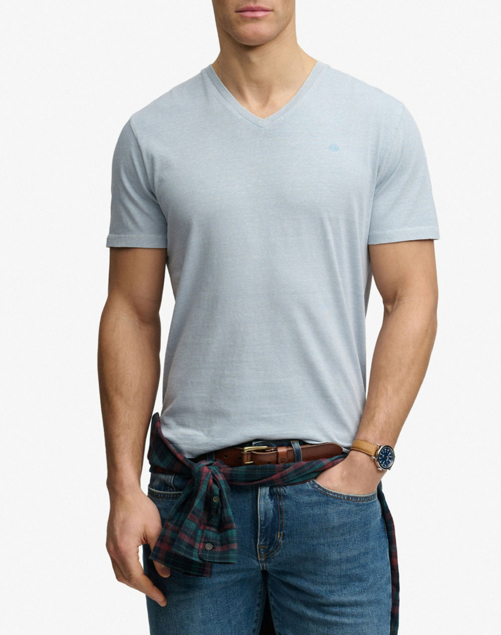 Superdry Ανδρικό T-Shirt Ανοιχτό Μπλε Βαμβάκι Λινό