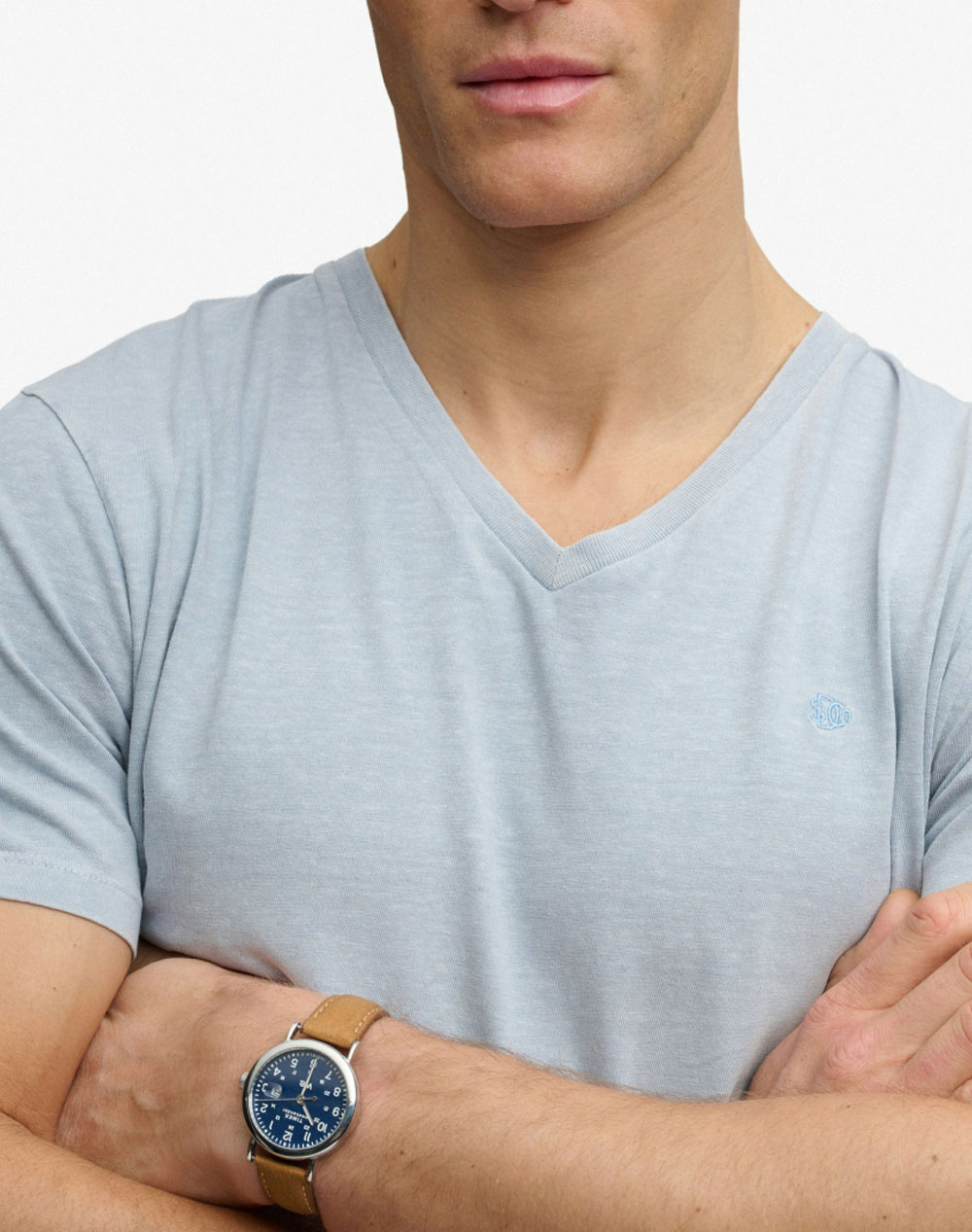 Superdry D3 Ovin Classic Cotton Linen Vee Μπλούζα Ανδρικό M1012391A-K5E Lightblue ανδρικά ρούχα μπλούζες T-Shirt Politikos Shop Πολιτικός
