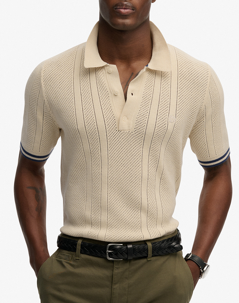 SUPERDRY D2 STUD KNITTED TEXTURE S/S POLO ΜΠΛΟΥΖΑ ΑΝΔΡΙΚΟ M1110458A-1LG Biege