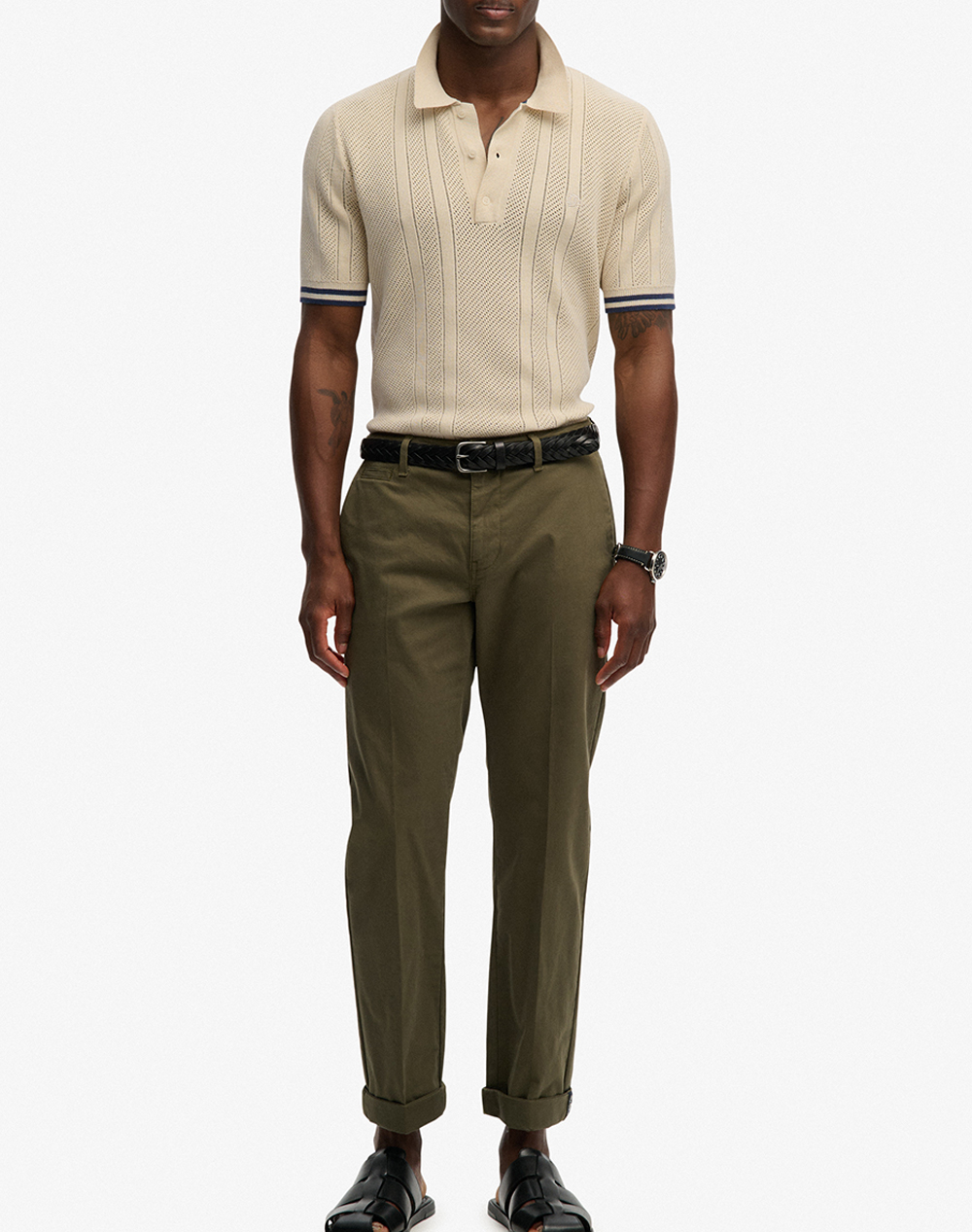 Superdry D2 Stud Knitted Texture S Polo Μπλούζα Ανδρικό M1110458A-1Lg Biege ανδρικά ρούχα μπλούζες Politikos Shop Πολιτικός