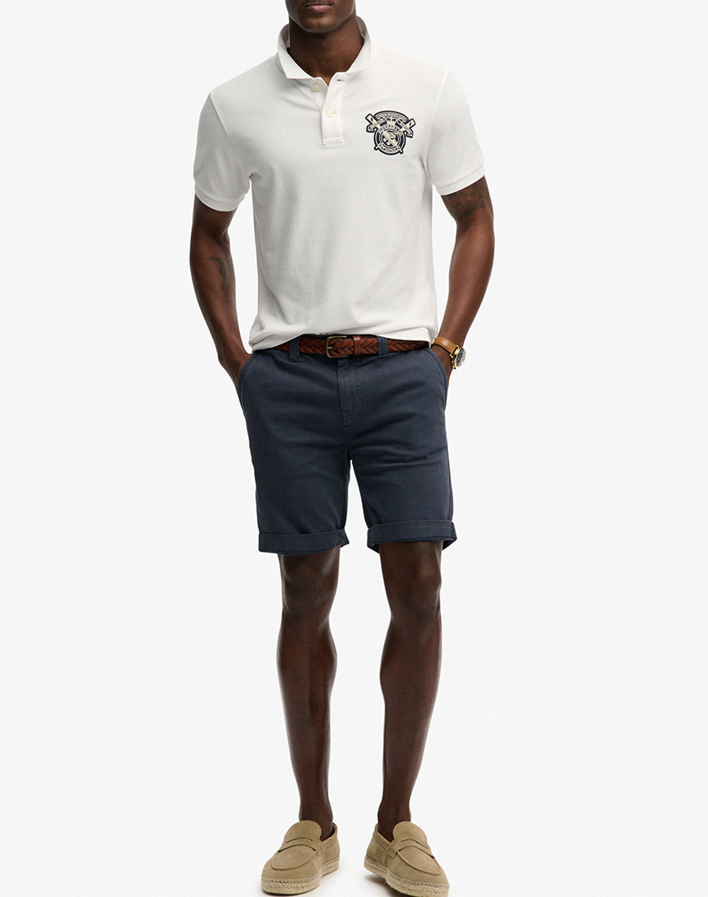 Superdry D2 Crest Polo Μπλούζα Ανδρικό M1110466A-01C White ανδρικά ρούχα μπλούζες Politikos Shop Πολιτικός