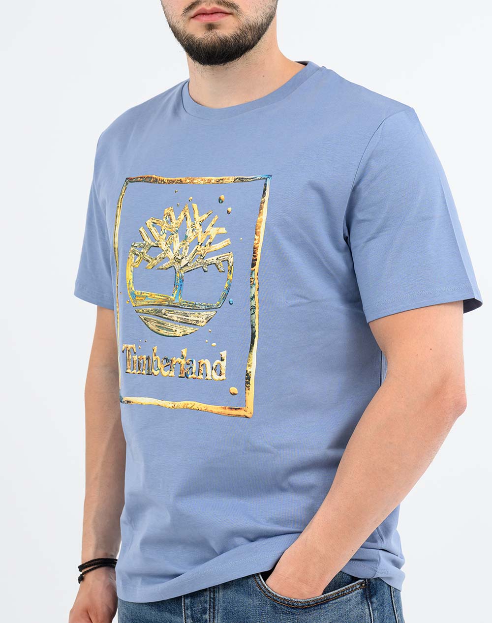 Timberland Ανδρικό T-Shirt Κοντομάνικο Μπλε Βαμβάκι