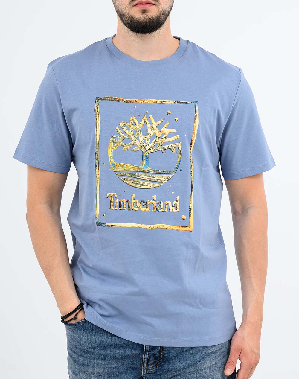 Timberland Water Stack Logo Short Sleeve Tee Tb0A5Mv4-B88 Steelblue ανδρικά ρούχα μπλούζες T-Shirt Politikos Shop Πολιτικός