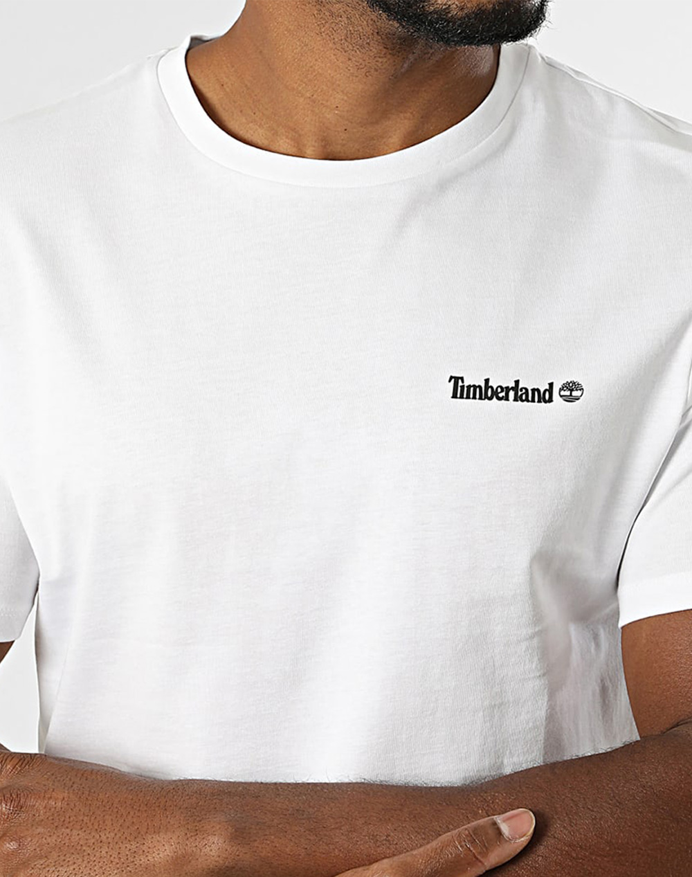Timberland Small Linear Logo Print Tee Tb0A5Qqt-100 White ανδρικά ρούχα μπλούζες T-Shirt Politikos Shop Πολιτικός