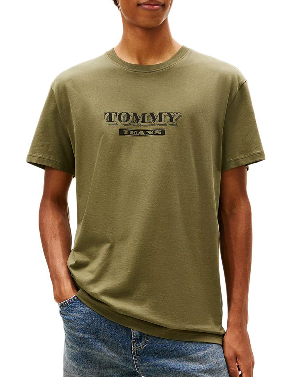 TOMMY JEANS TJM REG BILLS FONT SS TEE EXT DM0DM22322-GY1 DarkOliveGreen